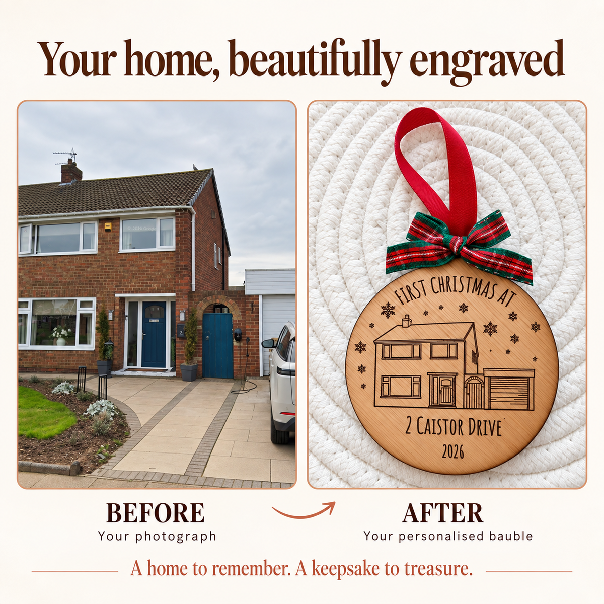 Personalised House Portrait Engraved Christmas Bauble