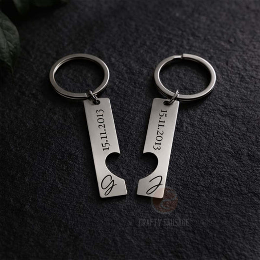 Personalised Split Heart Keyring Set – Engraved Date & Initials
