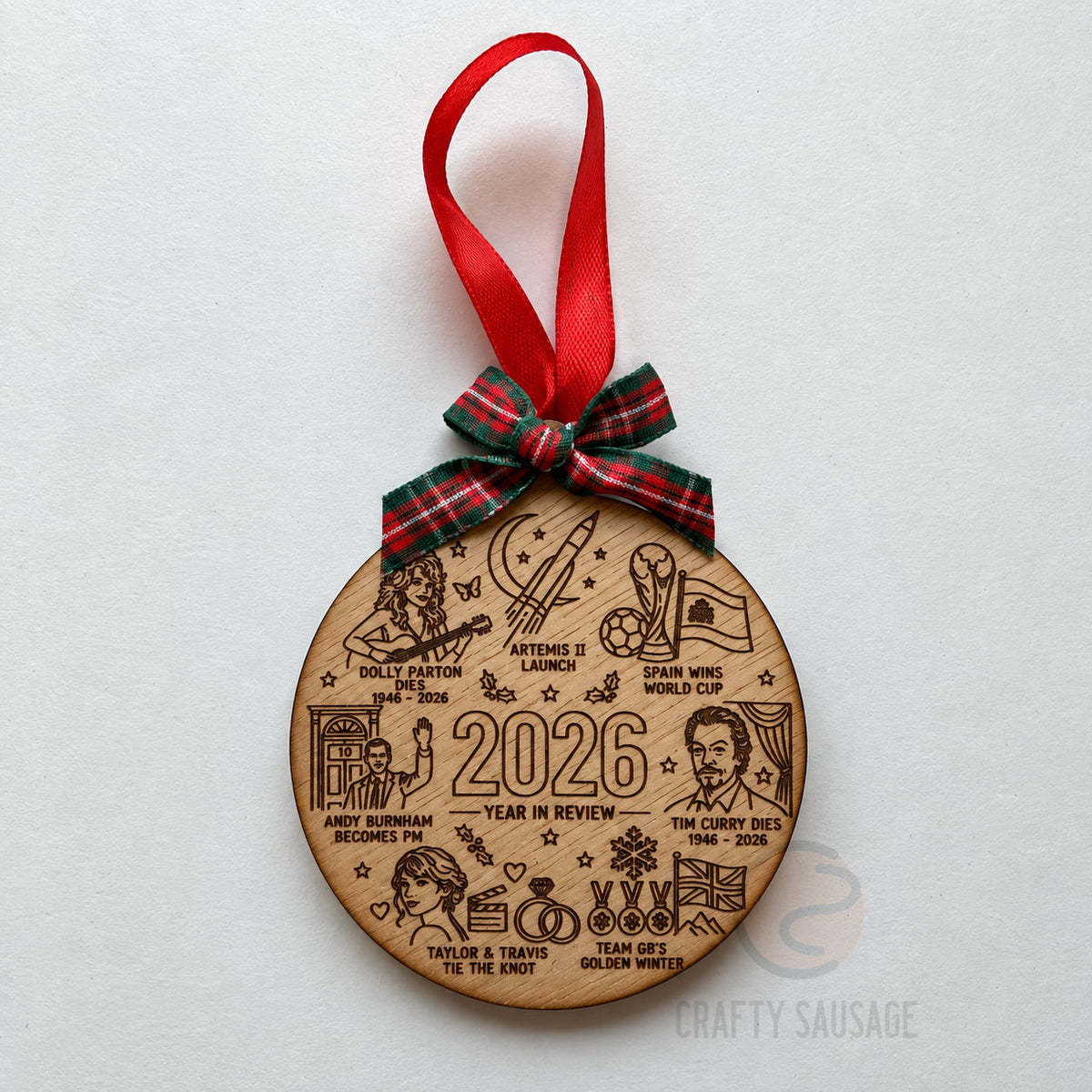 2026 Year in Review Wooden Christmas Bauble