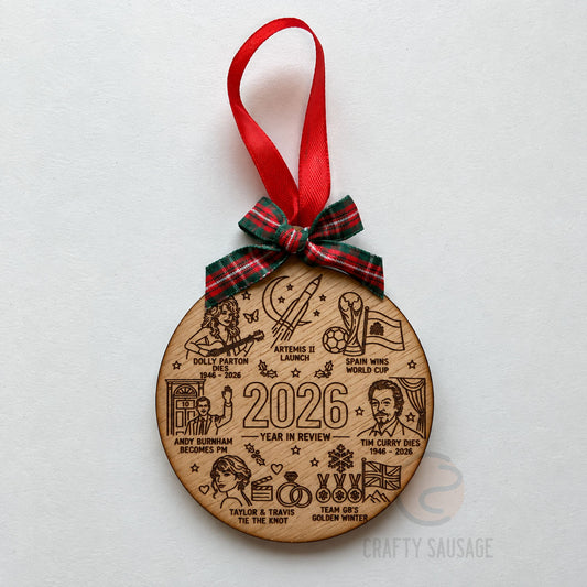 2026 Year in Review Wooden Christmas Bauble