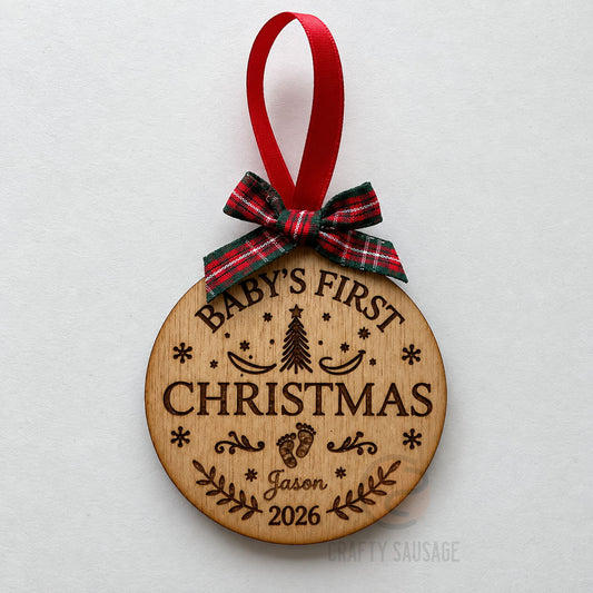 Personalised Baby’s First Christmas Bauble – 2026 Keepsake Ornament with Name