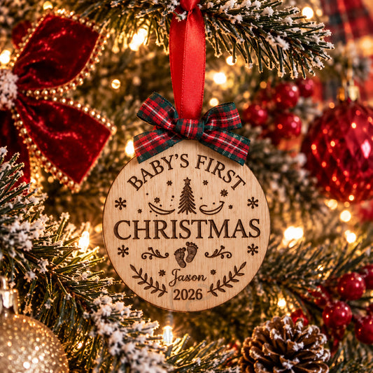Personalised Baby’s First Christmas Bauble – 2026 Keepsake Ornament with Name