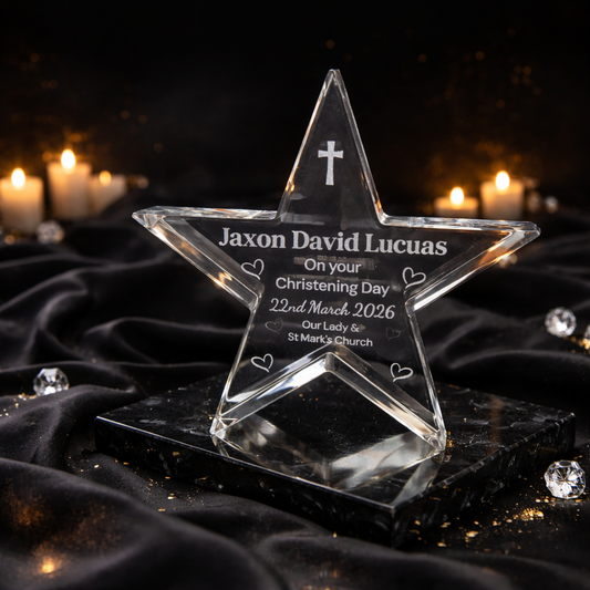 Personalised Crystal Star Christening Gift – Engraved Baptism Keepsake