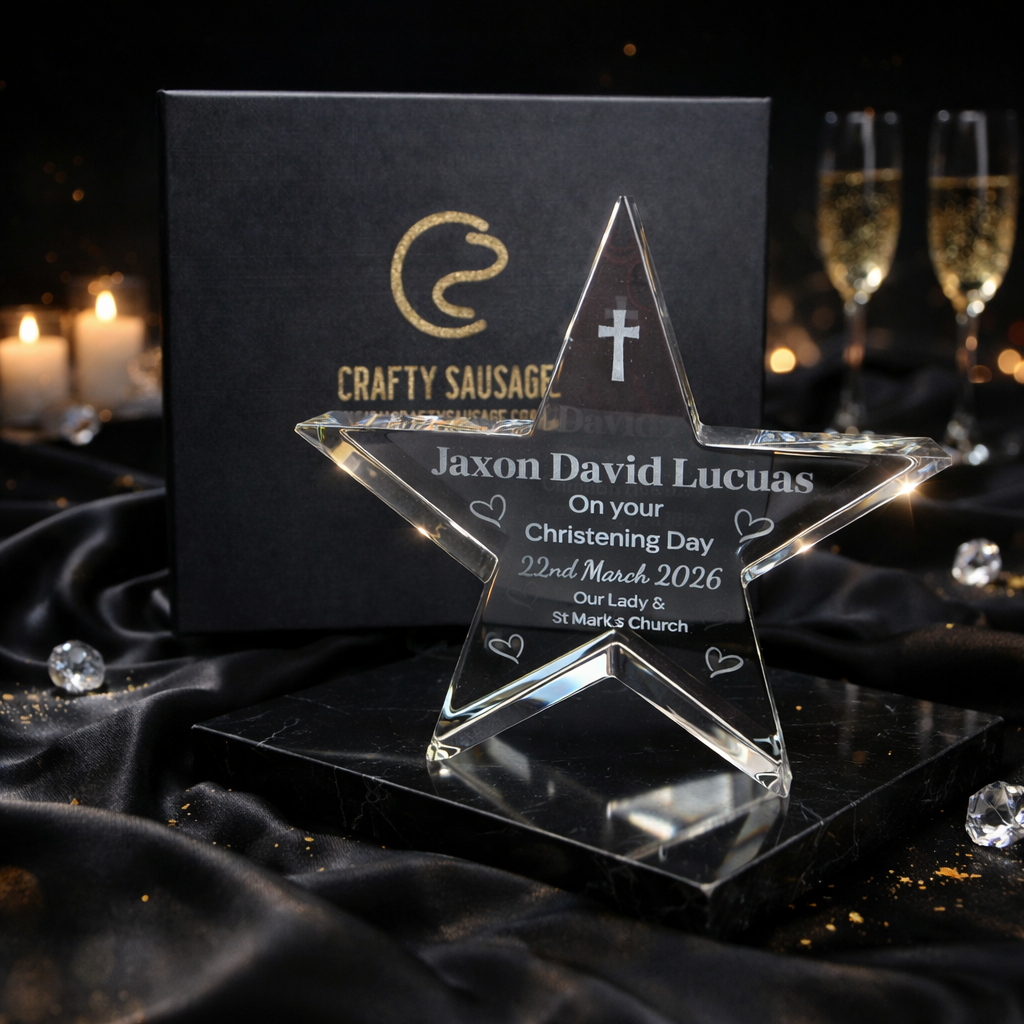 Personalised Crystal Star Christening Gift – Engraved Baptism Keepsake