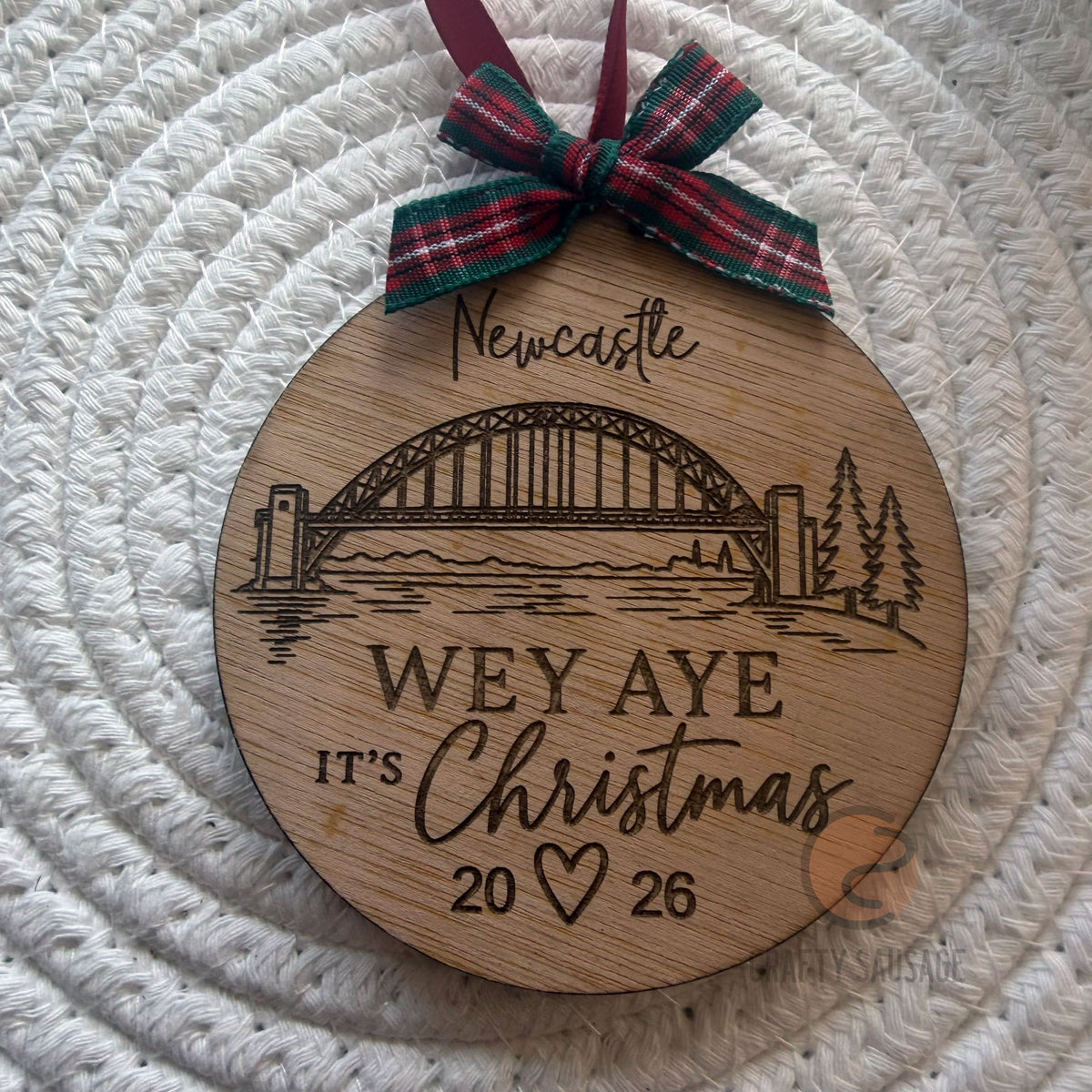 Newcastle “Wey Aye It’s Christmas” Personalised Wooden Bauble – 2026