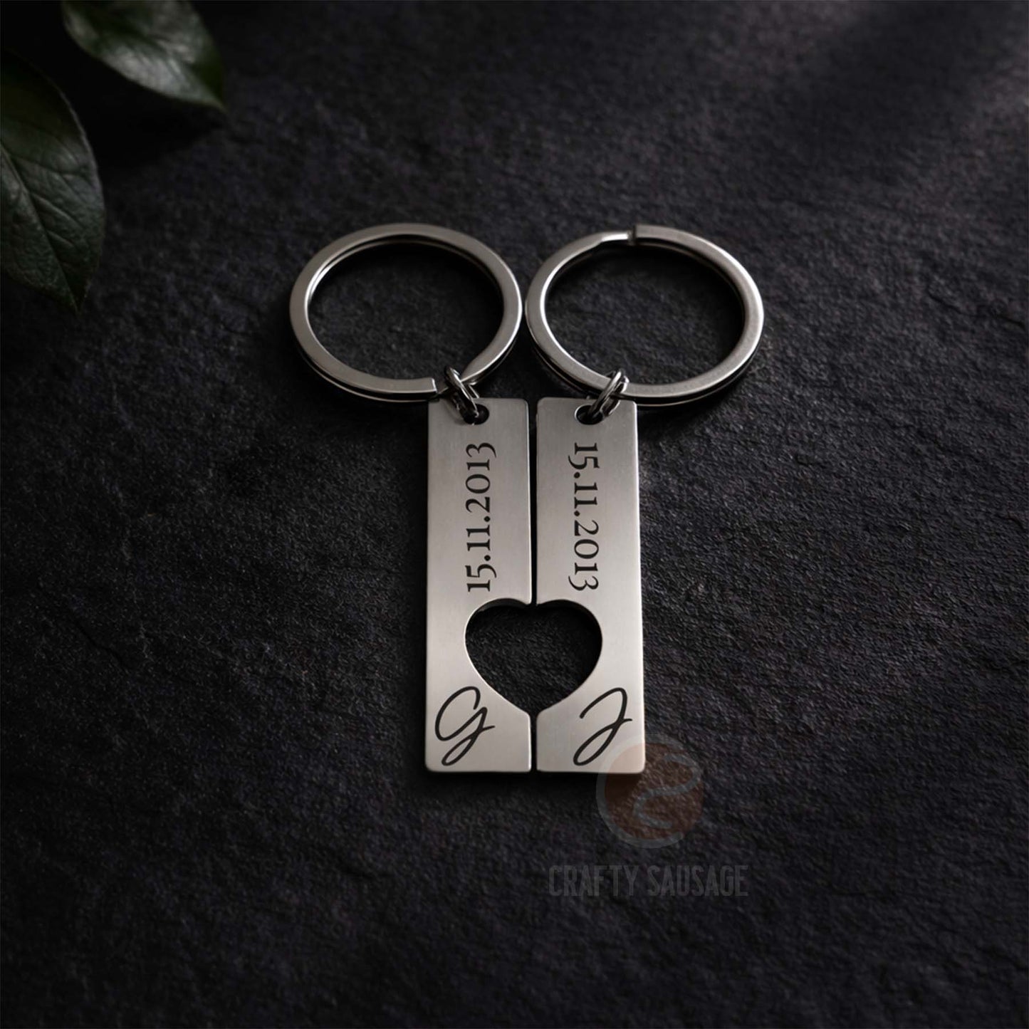 Personalised Split Heart Keyring Set – Engraved Date & Initials